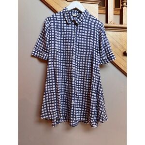 11.1 TYLHO Womens Button Up Shirt Tunic Medium‎ Blue White Gingham Preppy Flowy